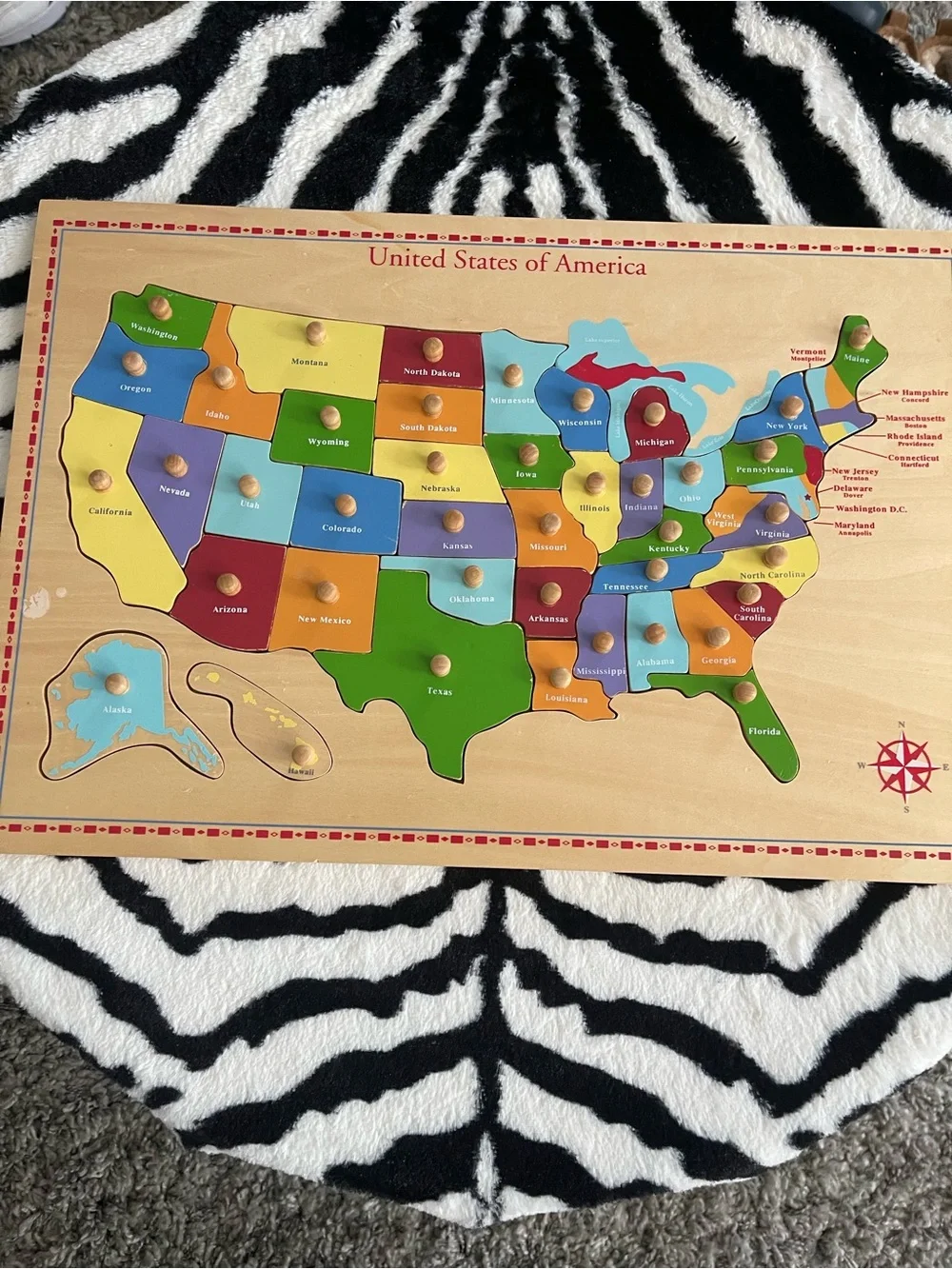Pottery Barn Kids Wooden USA Map Puzzle - Multicolor